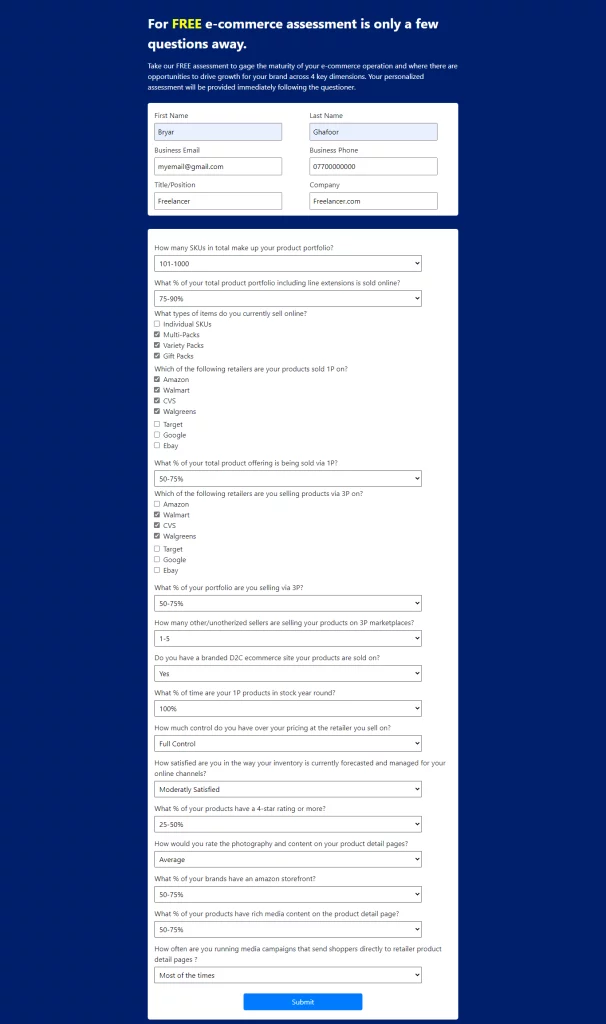 Ecommerce survey and exam website and calculator